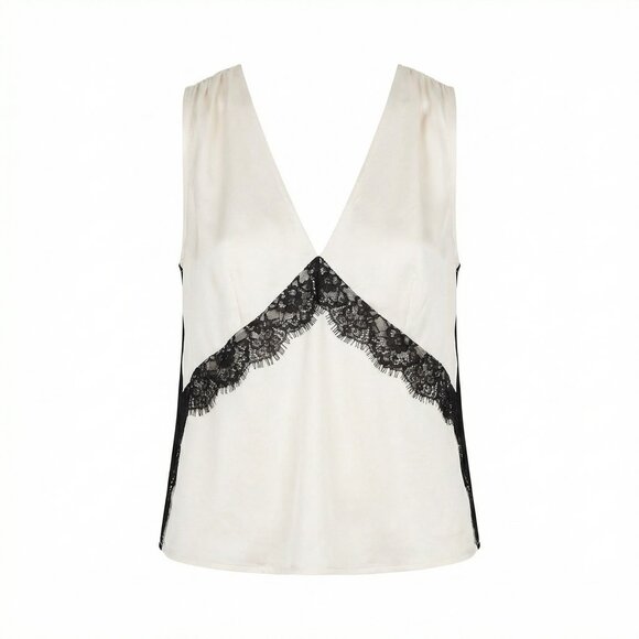 French Connection Tops - French Connection Ennis Satin Lace‑Trim Top Women’s Satin V‑Neck Sleeveless Blou